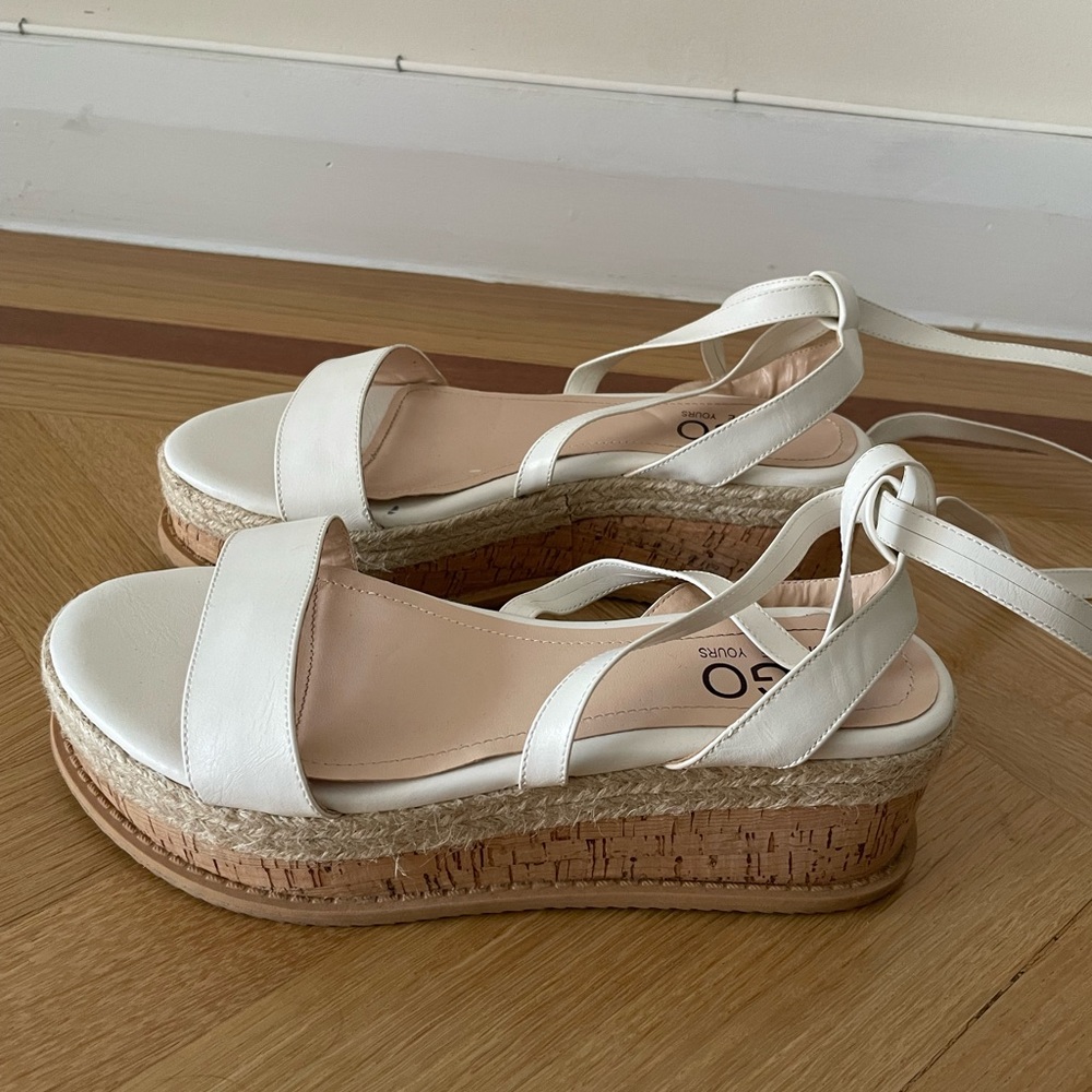 White Leather Laced Up Heeled Espadrilles- Size 7.5